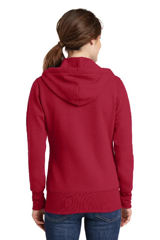 Port & Company Womens Core Pill Resistant Fleece Full Zip Hooded Sweatshirt Hoodie - Red