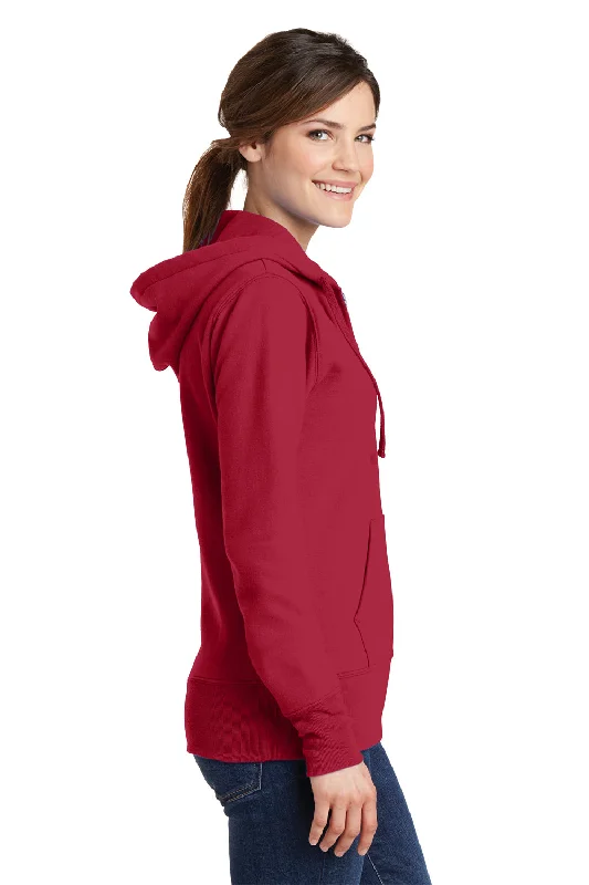 Port & Company Womens Core Pill Resistant Fleece Full Zip Hooded Sweatshirt Hoodie - Red