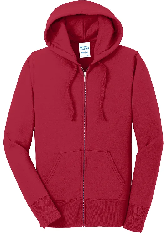 Port & Company Womens Core Pill Resistant Fleece Full Zip Hooded Sweatshirt Hoodie - Red