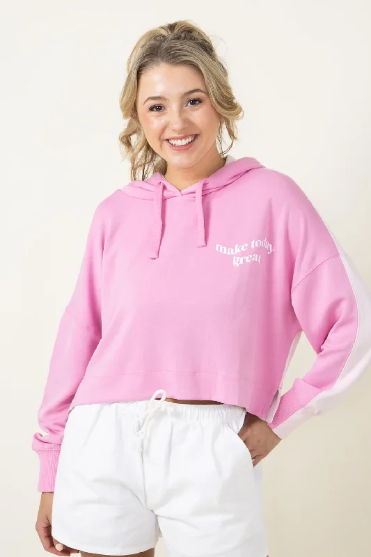 Simply Southern Color Block Make Today Great Cropped Hoodie for Women in Pink | PP-0124-HD-CLRBLK-WORRY