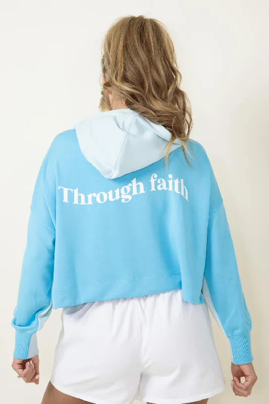 Simply Southern Color Block Through Faith Cropped Hoodie for Women in Blue | PP-0124-HD-CLRBLK-FAITH