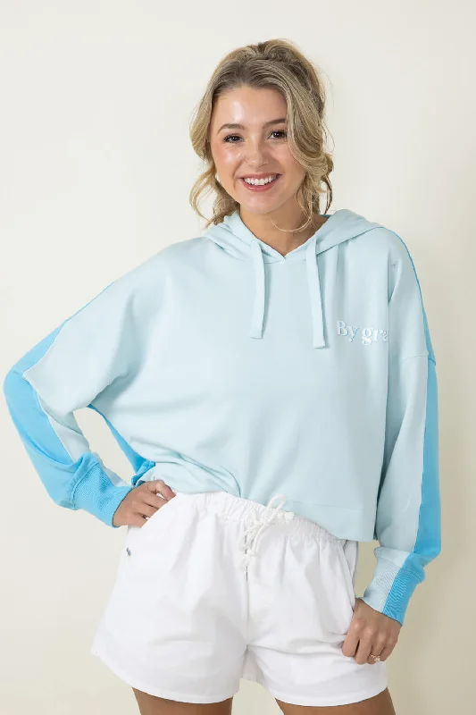 Simply Southern Color Block Through Faith Cropped Hoodie for Women in Blue | PP-0124-HD-CLRBLK-FAITH