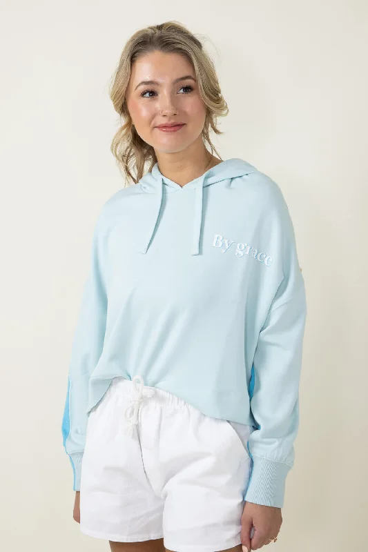 Simply Southern Color Block Through Faith Cropped Hoodie for Women in Blue | PP-0124-HD-CLRBLK-FAITH