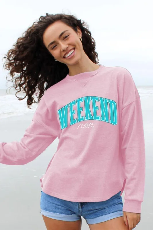 Simply Southern Weekend Boxy Crewneck Pullover for Women in Pink | BOXY-PULL-WEEKEND-ROSY