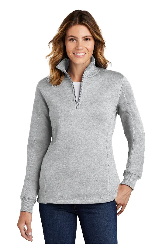 Sport-Tek Womens Shrink Resistant Fleece 1/4 Zip Sweatshirt - Heather Grey