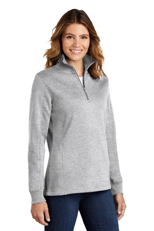 Sport-Tek Womens Shrink Resistant Fleece 1/4 Zip Sweatshirt - Heather Grey