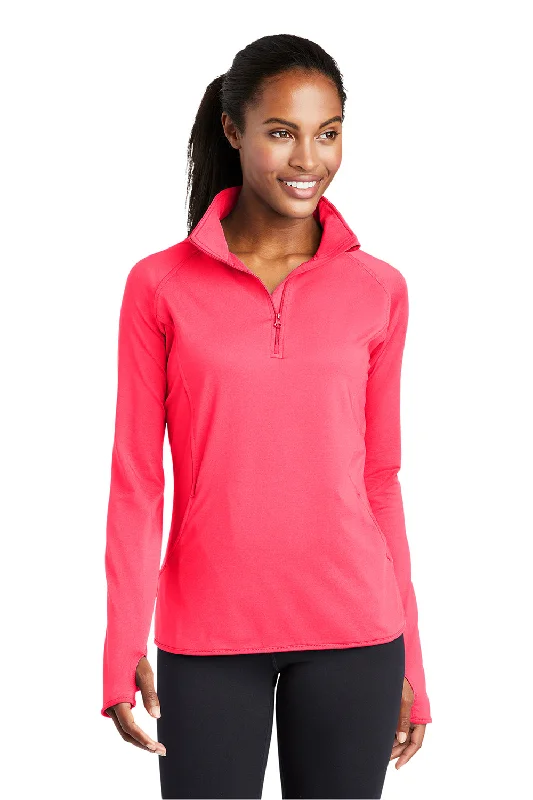 Sport-Tek Womens Sport-Wick Moisture Wicking 1/4 Zip Sweatshirt - Hot Coral Pink