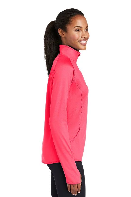 Sport-Tek Womens Sport-Wick Moisture Wicking 1/4 Zip Sweatshirt - Hot Coral Pink