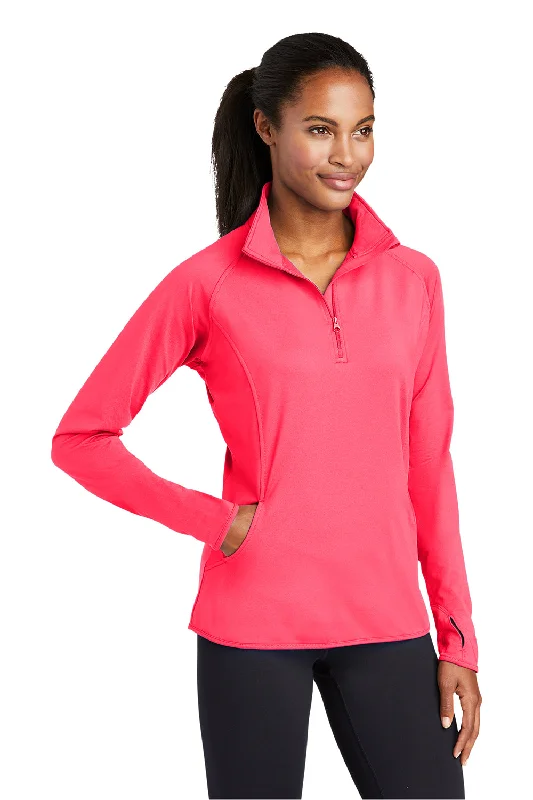 Sport-Tek Womens Sport-Wick Moisture Wicking 1/4 Zip Sweatshirt - Hot Coral Pink