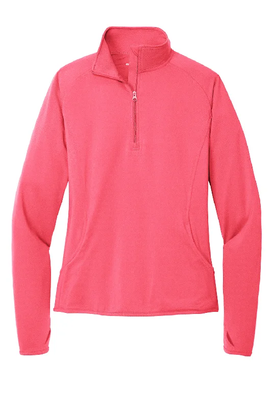 Sport-Tek Womens Sport-Wick Moisture Wicking 1/4 Zip Sweatshirt - Hot Coral Pink