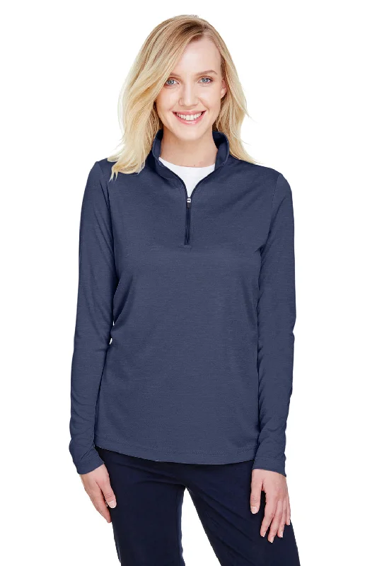 Team 365 Womens Zone Sonic Performance Moisture Wicking 1/4 Zip Sweatshirt - Heather Dark Navy Blue